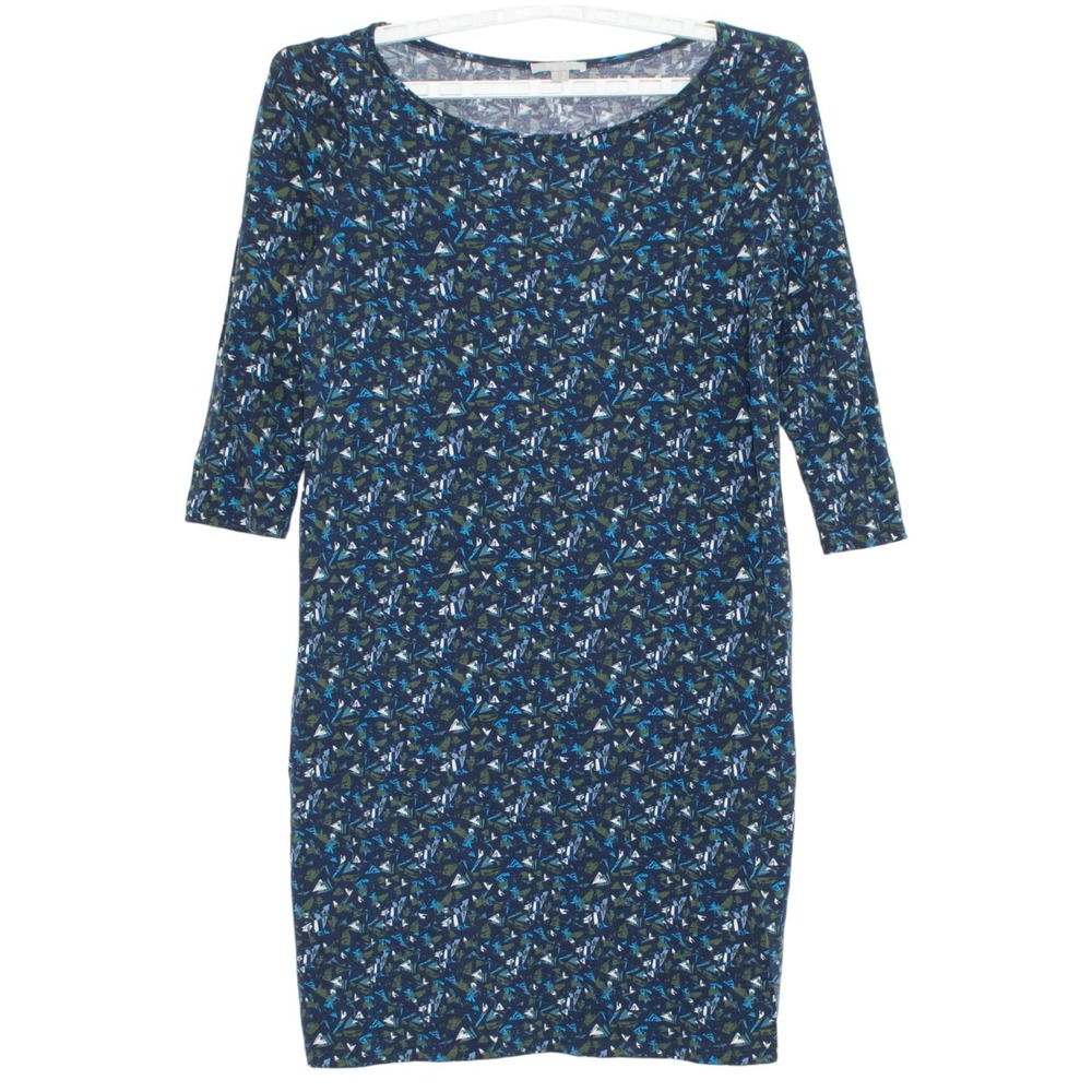 Pure Collection Womens Dress Shift 3/4 Sleeve Mini Printed Blue Green Size 12